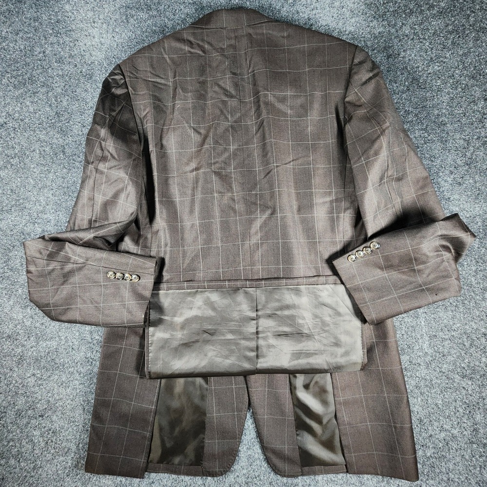 Scabal Bespoke 2 Pc Suit Mens 43XL Pants35x37 Brown Windowpane Super 100s Wool - Picture 7 of 16